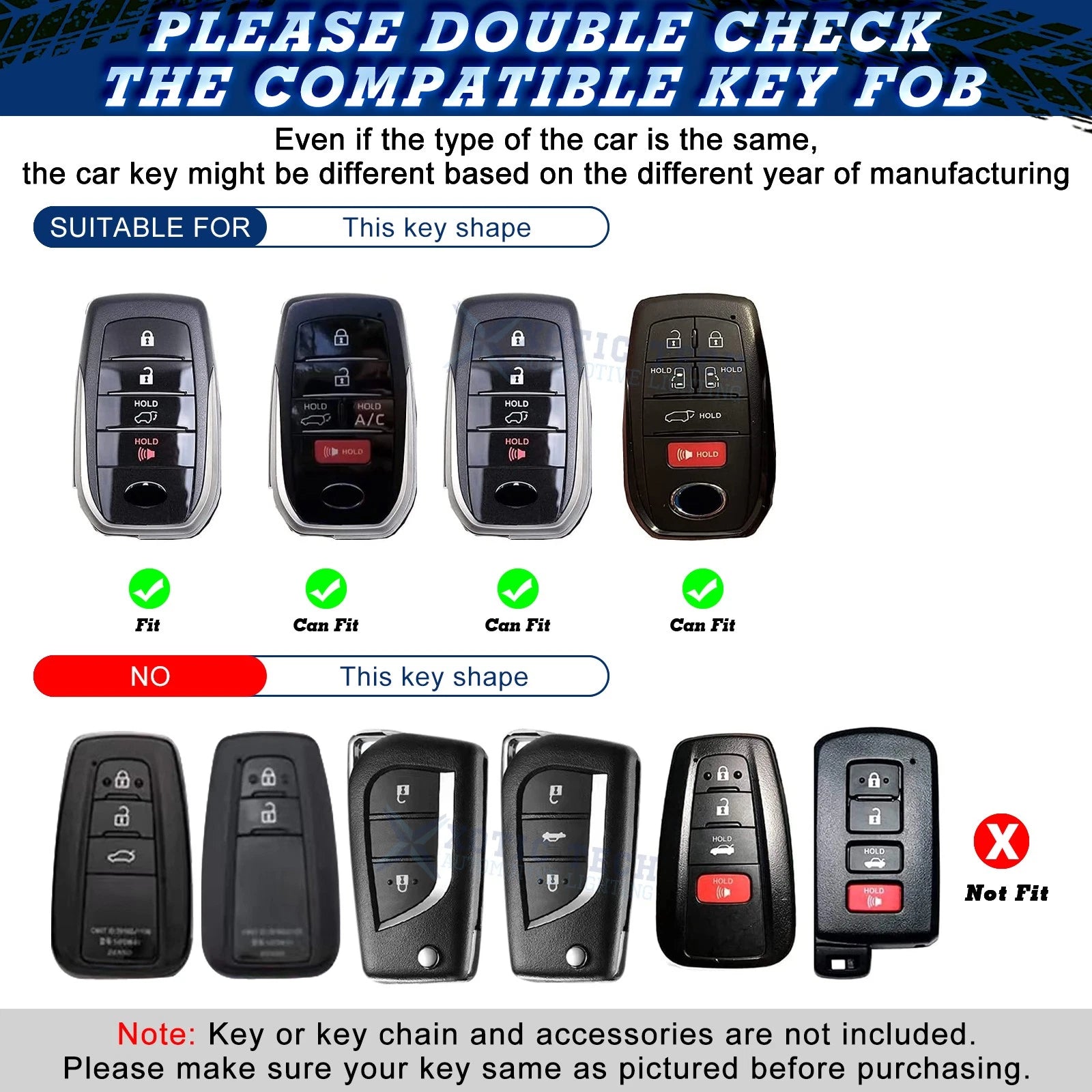 2-Pack Silver TPU Remote Key Fob Protector Case for Toyota (2015-2024)