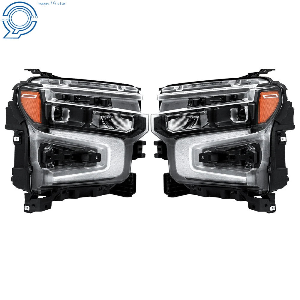 Headlight Set for Chevy Silverado 1500 (2022-2024) Black LED DRL Lens
