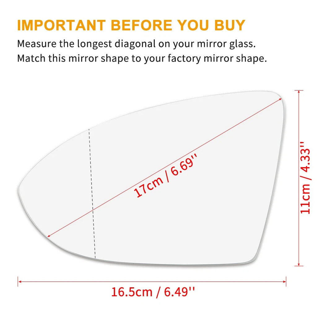 Heated Mirror Glass with Backing Plate LH for Volkswagen Golf (2015–2020)