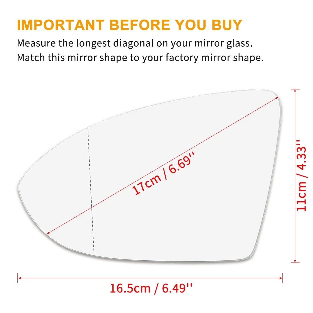 Heated Mirror Glass with Backing Plate LH for Volkswagen Golf (2015–2020)