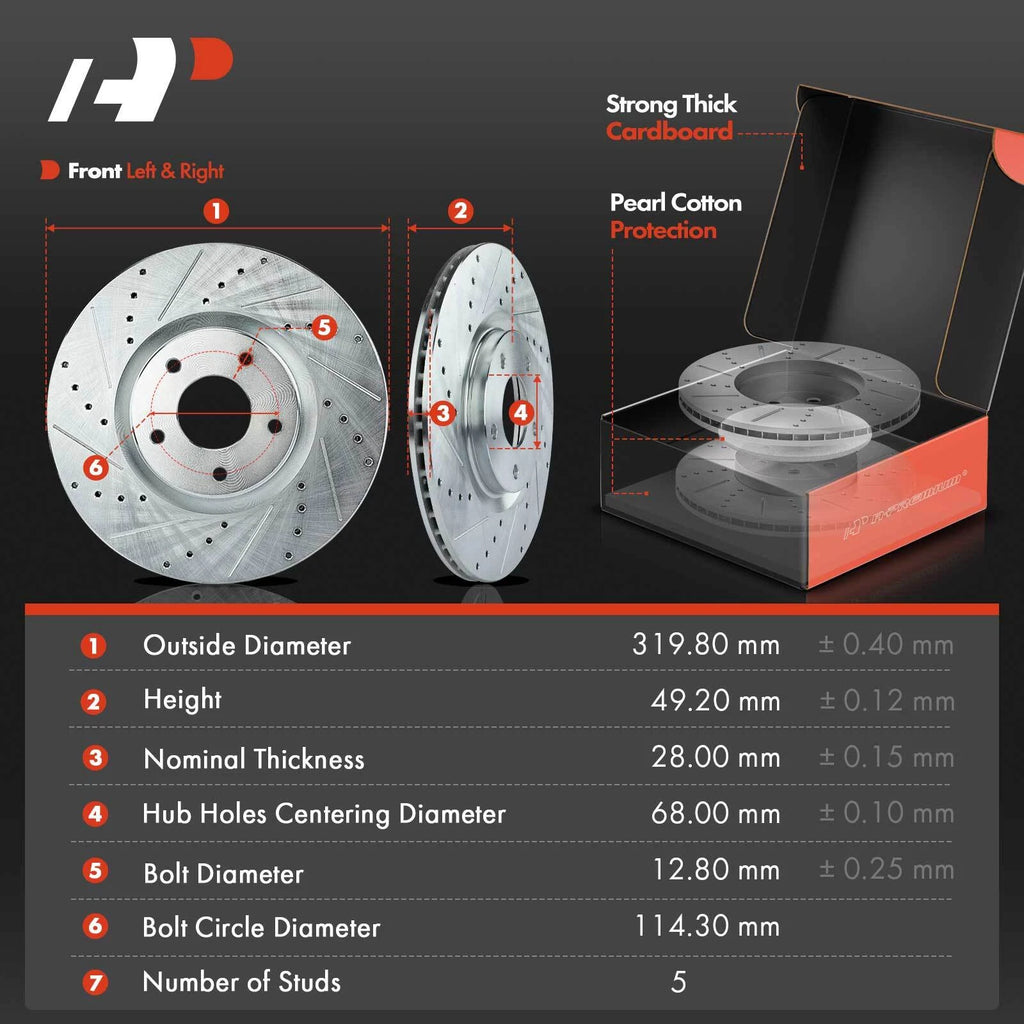 Front Drilled Brake Rotors & Ceramic Pads for Nissan Maxima (2009–2019)