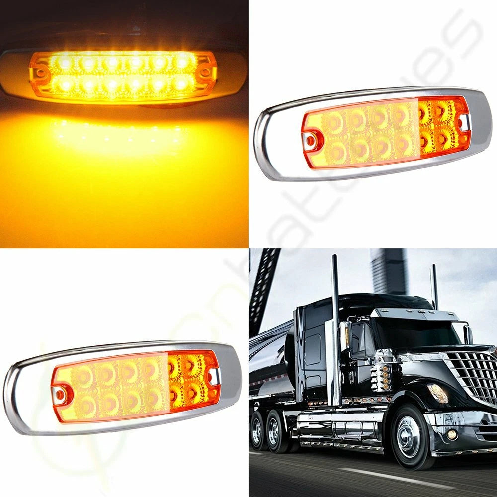 2X Amber Thin Side Marker Clearance Light LED Chrome for Freightliner (12)