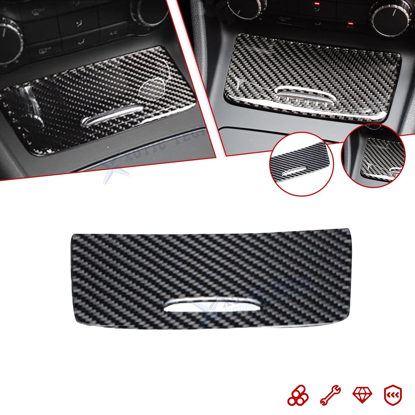 Carbon Fiber Center Console Storage Box Panel Cover for Mercedes CLA GLA (2013–2023)