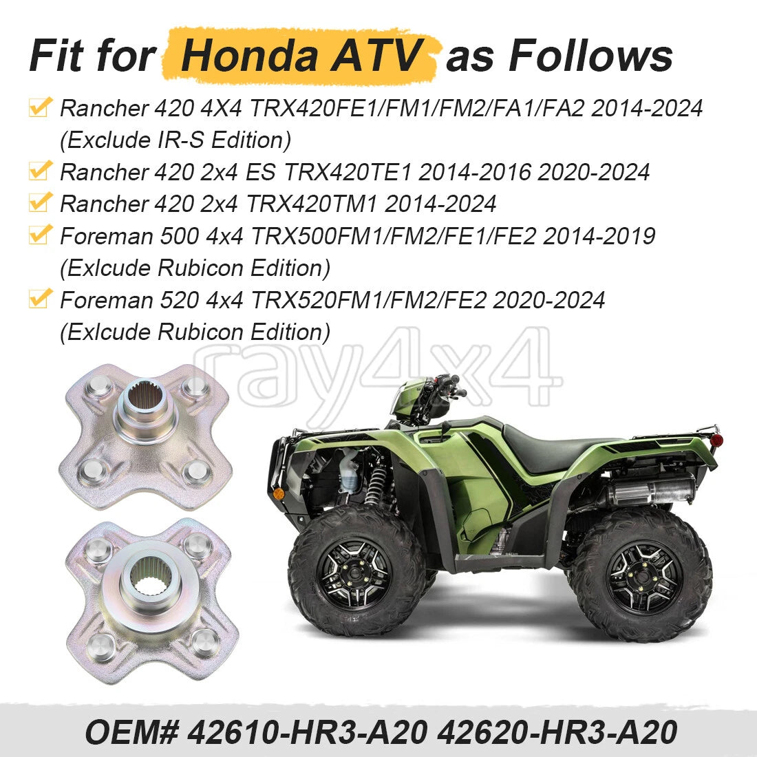 Set of 2 Rear Wheel Hubs for Honda TRX500FM1 TRX500FM2 (2014–2019)