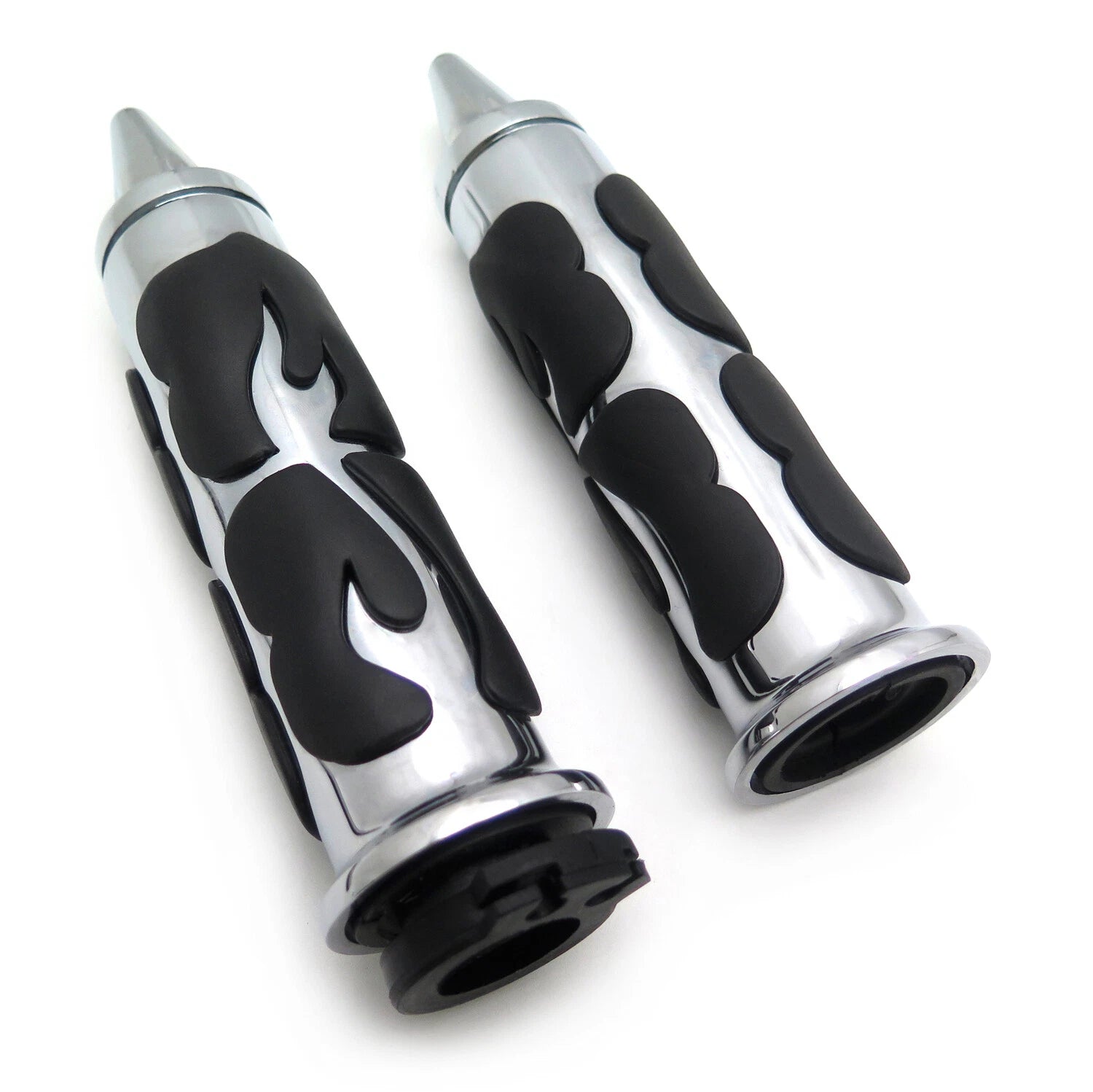 Chrome Flame Rubber Hand Grips 1" 25mm for Chopper/H-D/Suzuki/Kawasaki/Yamaha