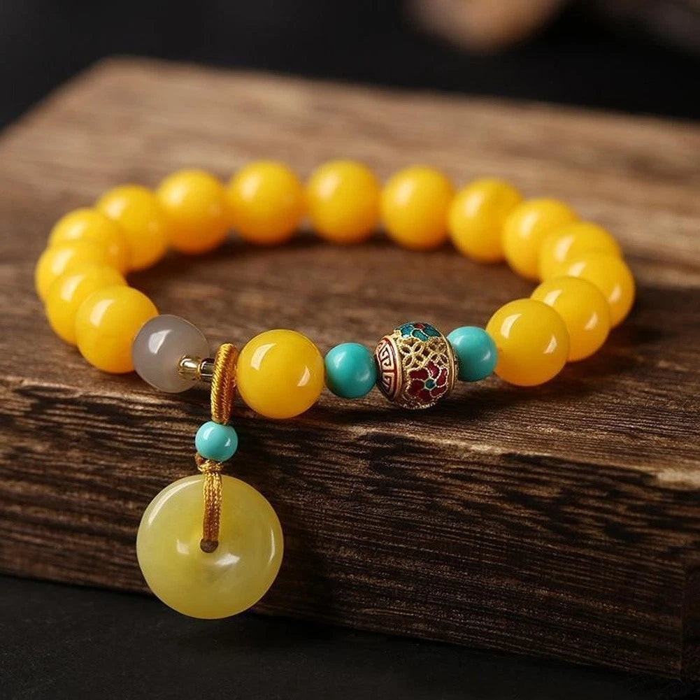 Fashion Bracelet for Women Vintage Beeswax with Peace Buckle, Red Agate
