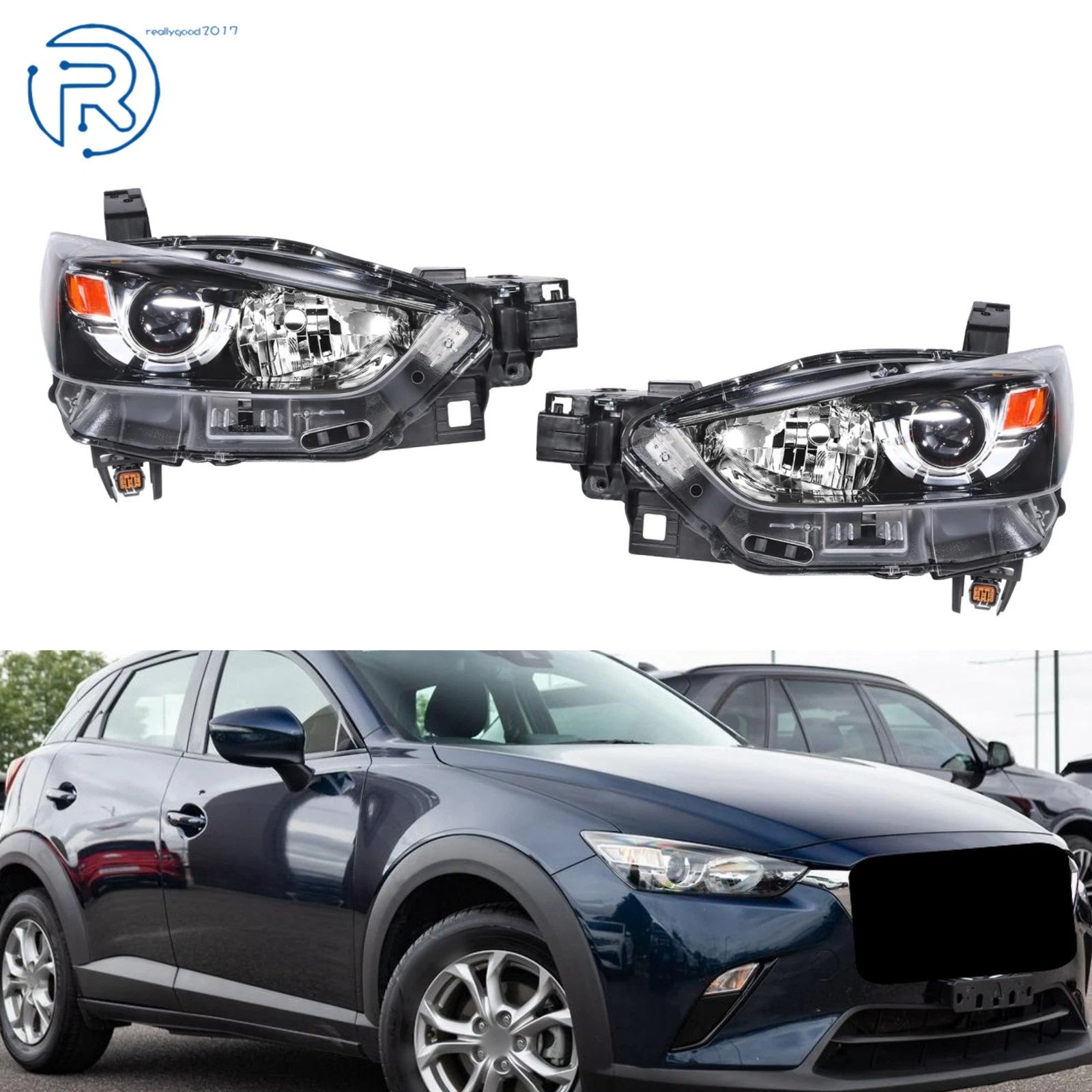 LH+RH Side Pair Halogen Black Housing Headlights for Mazda CX-3 (2016–2022)