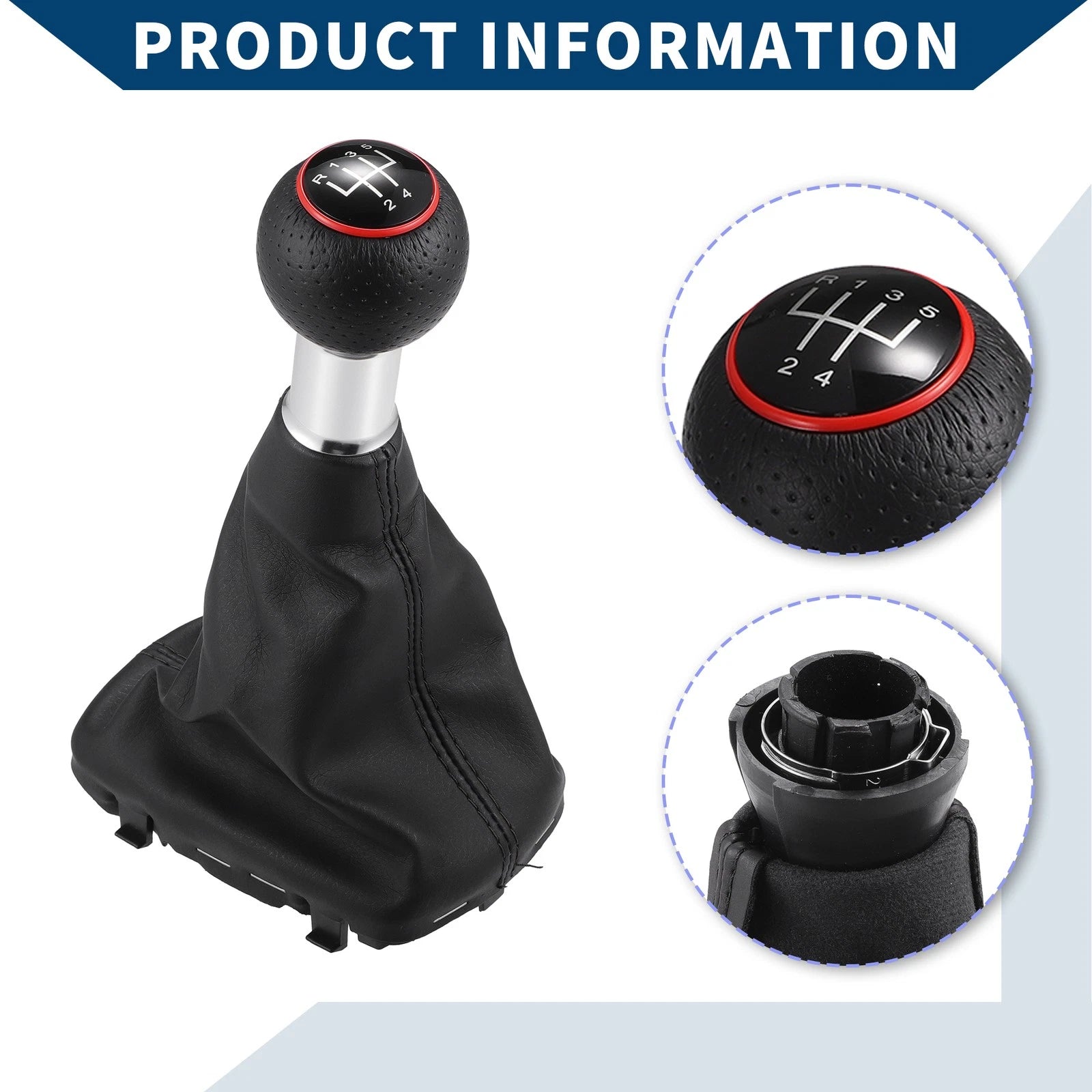 5 Speed Gear Shift Knob with Dust Cover for Audi A3 (2000–2003) Black Plastic