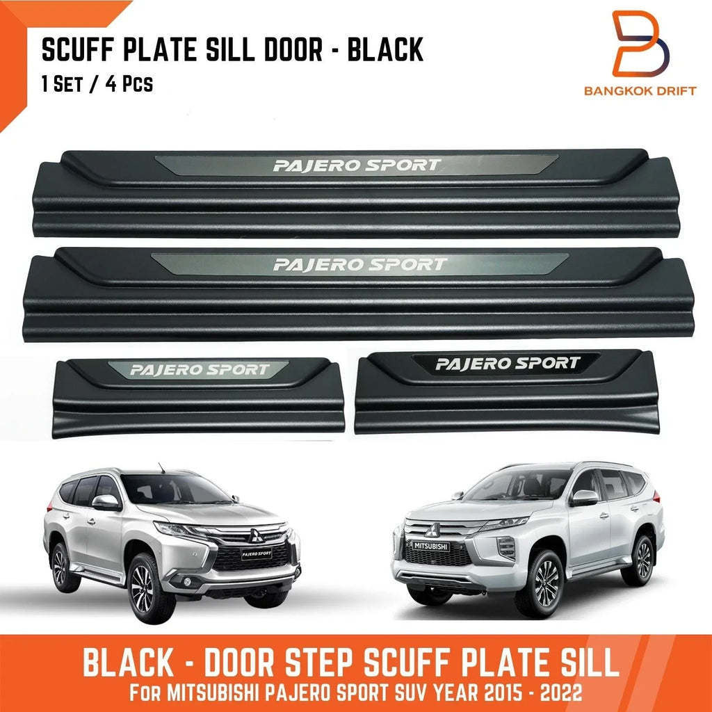 Matte Black Door Sill Scuff Plates for Mitsubishi Pajero Sport (2015-2024)