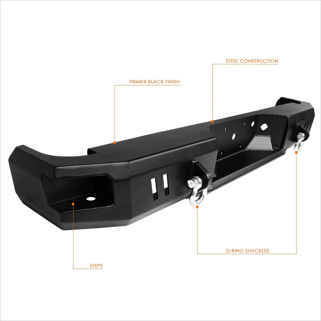 Dual D-Rings Rear Step Bumper for Ford F150 (2009–2014) - Steel, Black