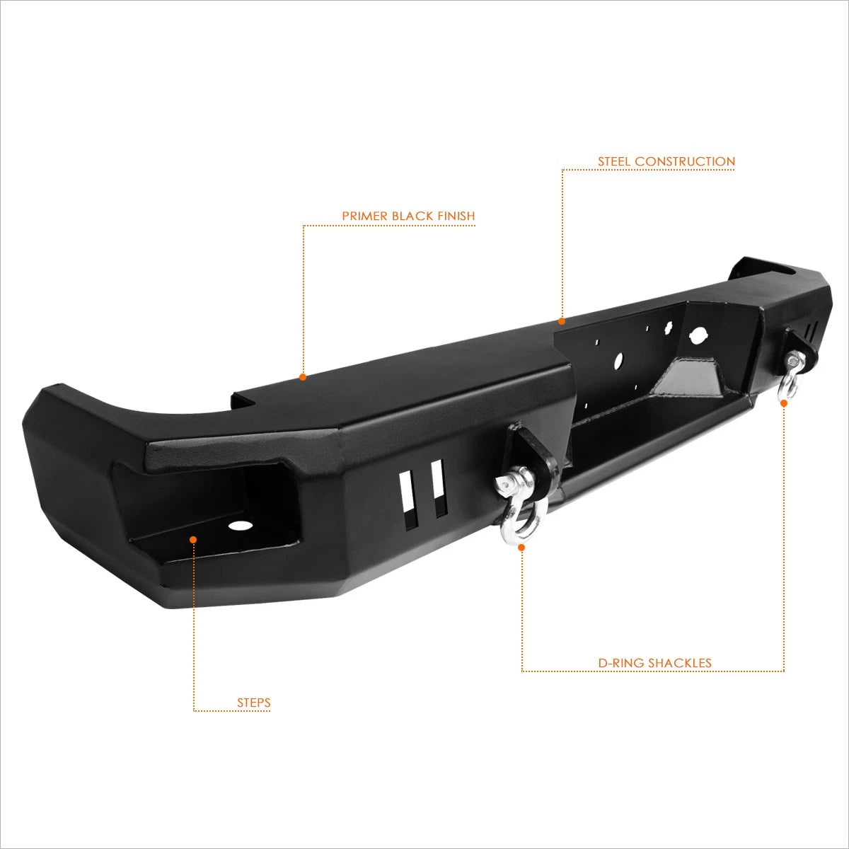 Dual D-Rings Rear Step Bumper for Ford F150 (2009–2014) - Steel, Black