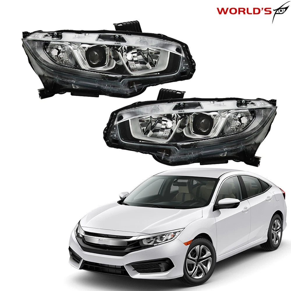 Set of 2 Headlights for Honda Civic (2016–2020) Electroplated Halogen