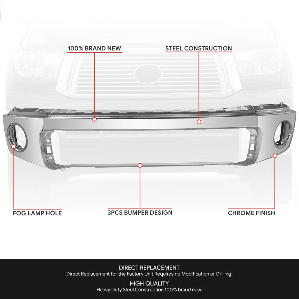 Chrome Front Bumper Cover for Toyota Tundra (2007–2013)