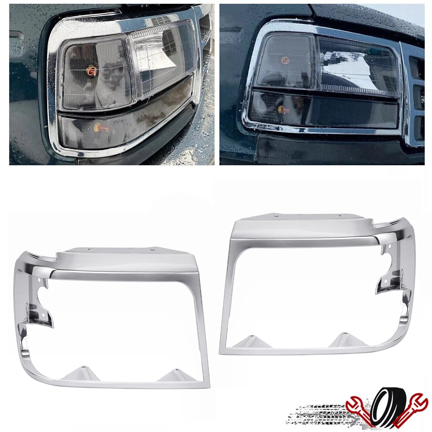 Set of 2 Chrome Headlight Trim Bezels for Ford Bronco F-150 (1992–1996)