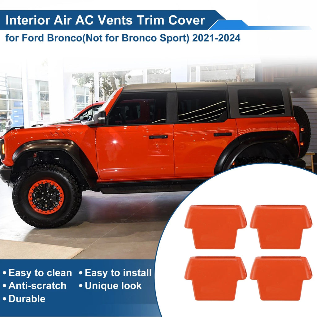Set of 4 Air Condition Outlet Vent Trim Cover Frame for Ford Bronco (2021–2024) Orange