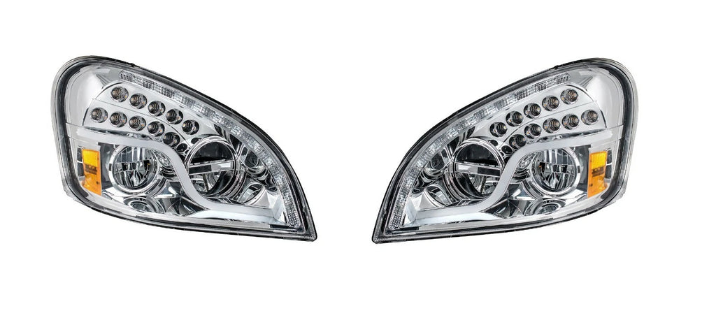 Pair LED Headlights With Dual Function DRL and Turn for Freightliner Cascadia (2018–2023)
