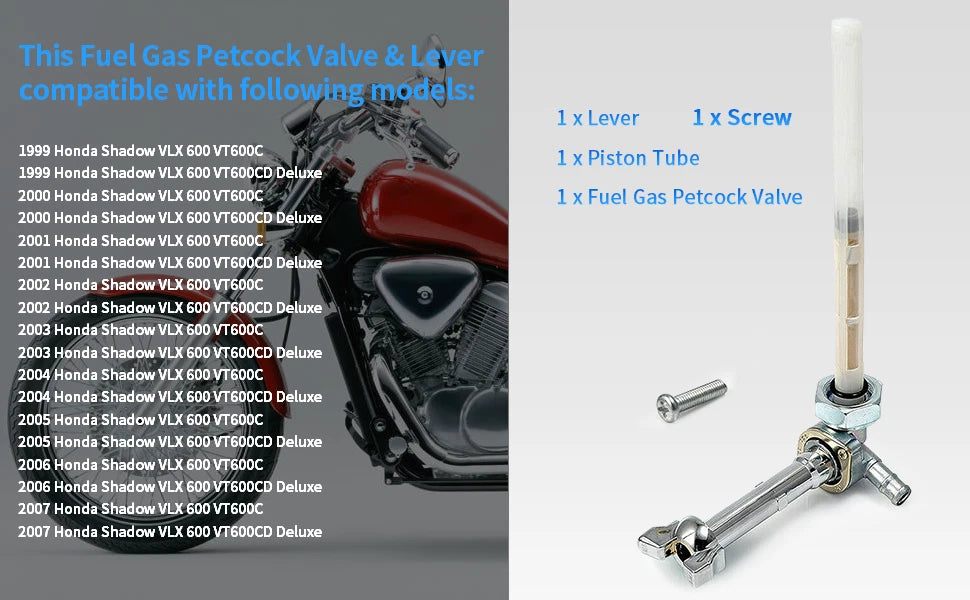 Fuel Valve Petcock & Lever Screw for Honda Shadow VLX 600 (1999-2007)