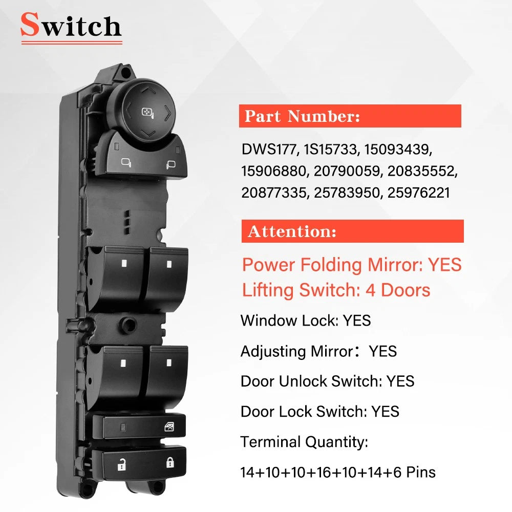 Front Driver Power Window Switch for Chevy Avalanche Silverado Suburban (2007–2014)