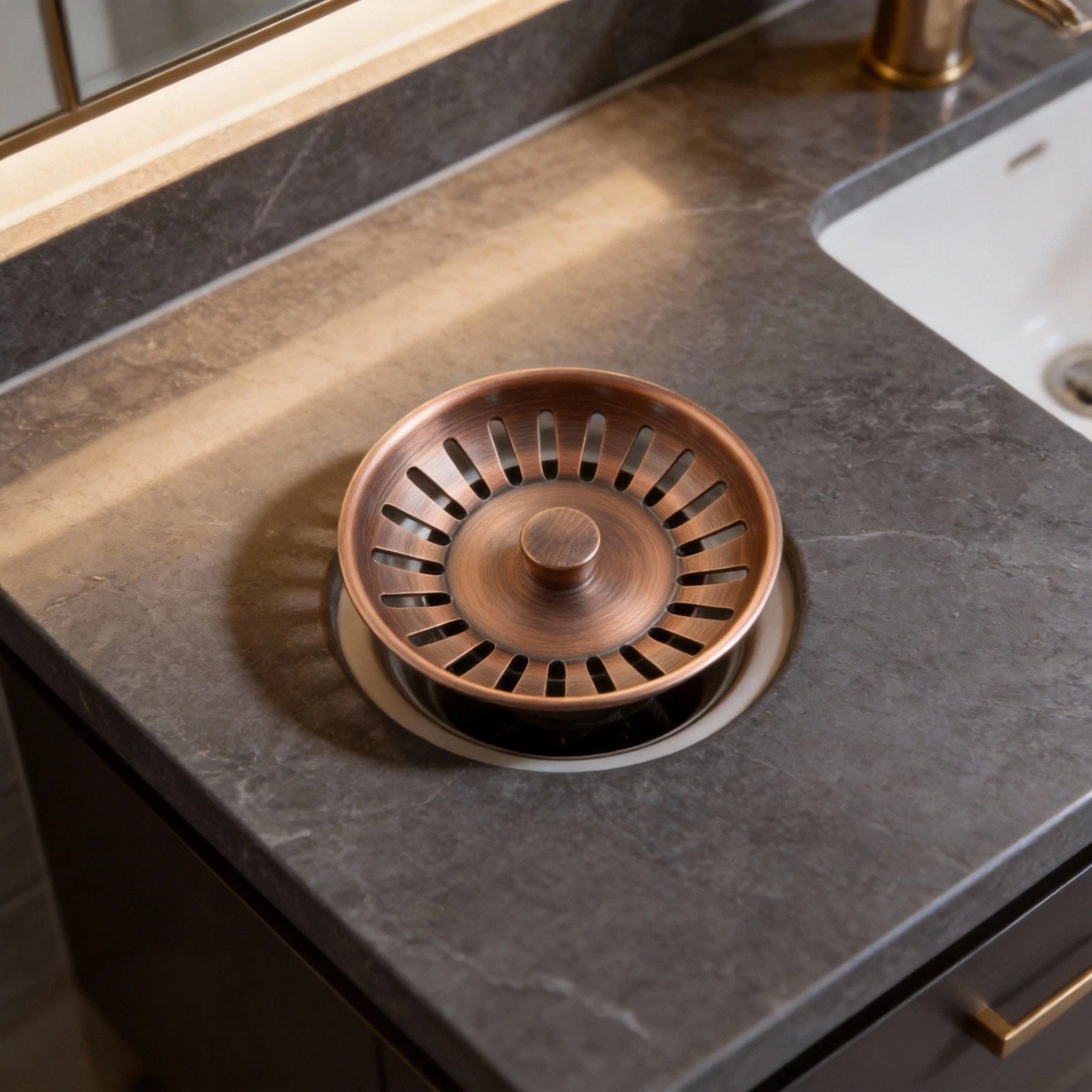 Drain Strainer Basket for Kitchen Sink (Red Bronze, Stainless Steel)