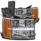 LED DRL Chrome Housing Amber Side Headlights for GMC Sierra (2007–2014)