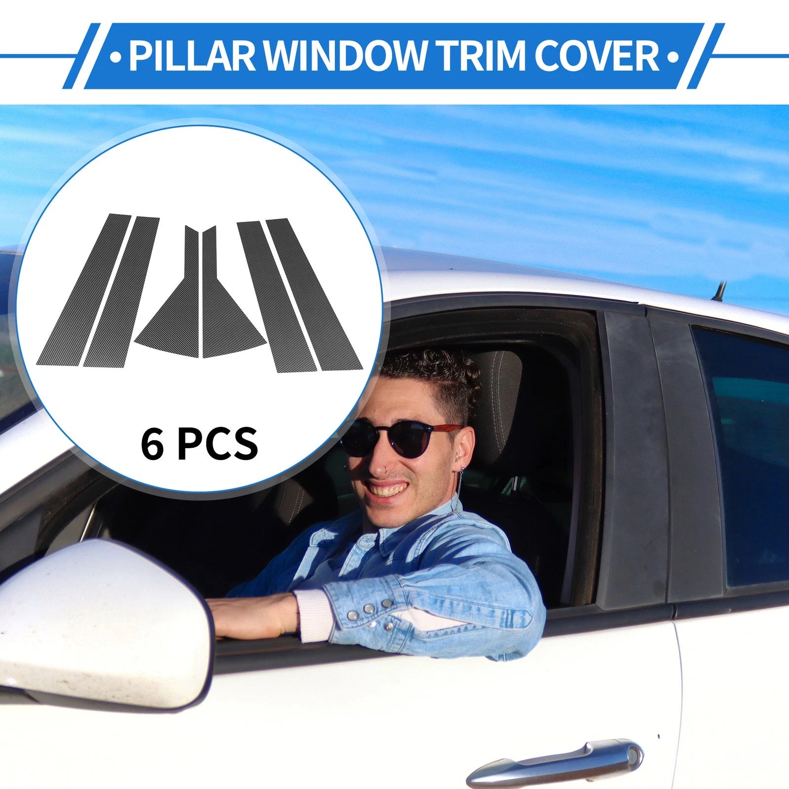 6 Pcs Door Pillar Window Trim for Kia Seltos (2020–2023) Carbon Fiber Black