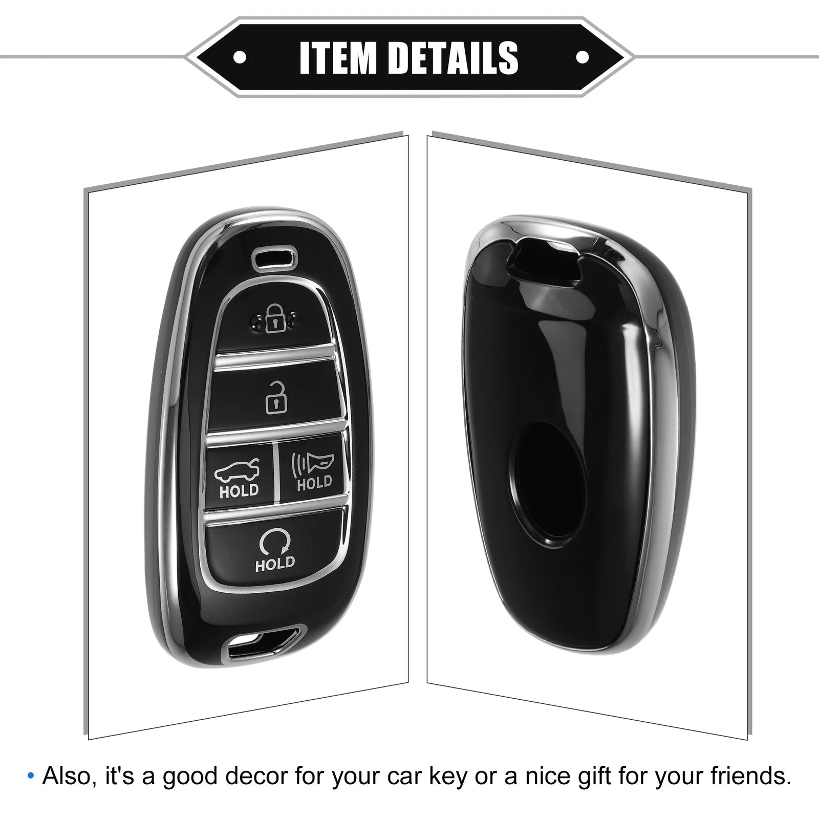5 Buttons Key Fob Cover for Hyundai Sonata, Santa Fe (2011–2023) TPU Black