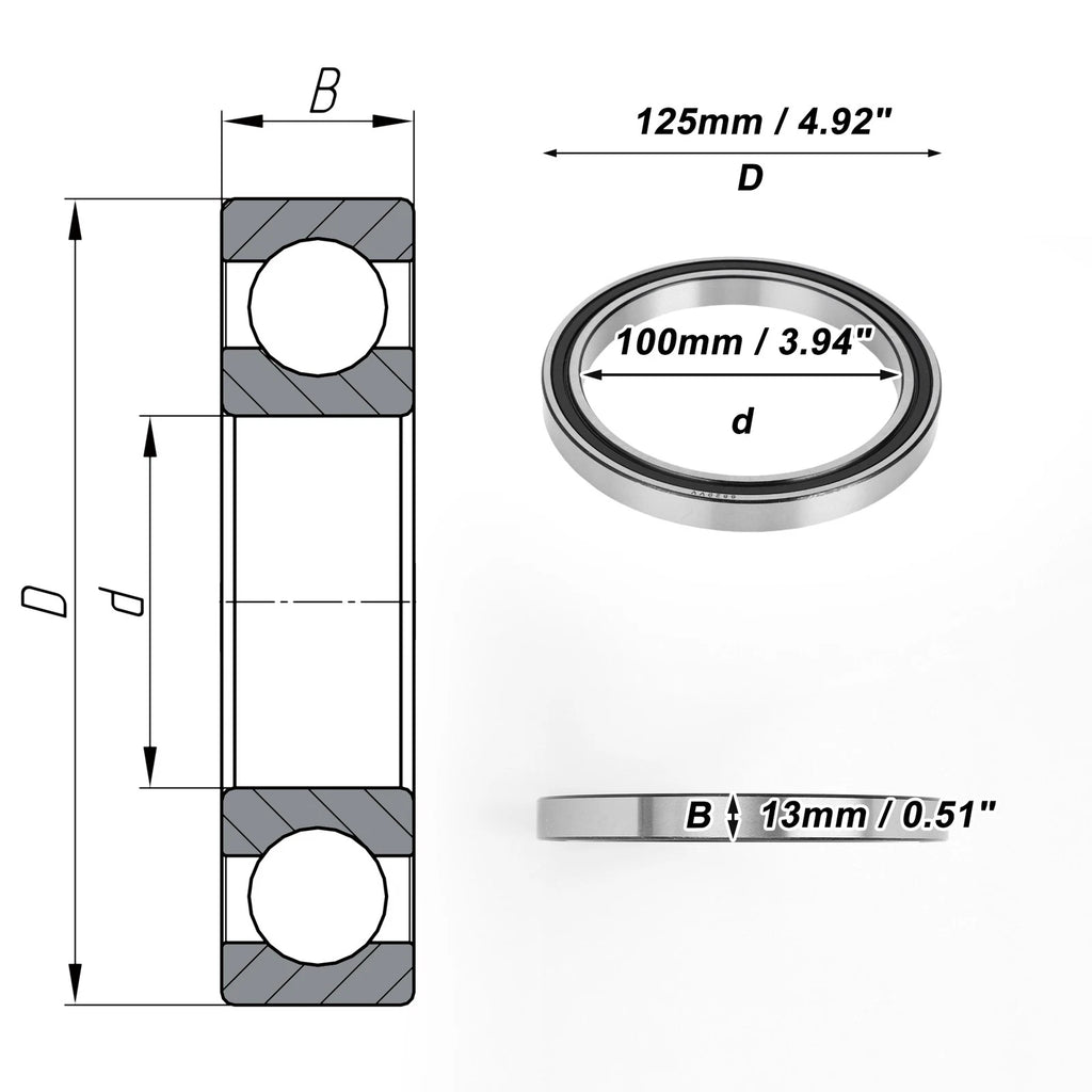Deep Groove Ball Bearing 100x125x13mm for Scooter Skateboard 