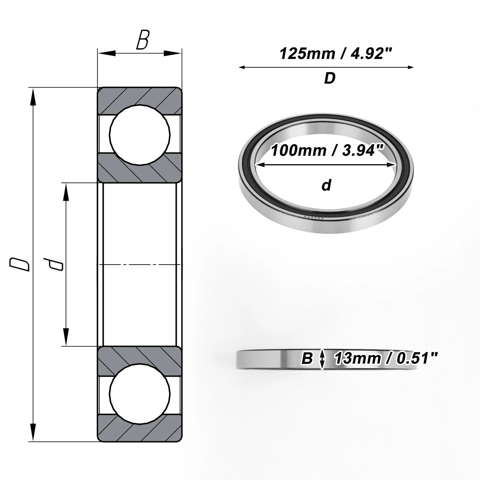 Deep Groove Ball Bearing 100x125x13mm for Scooter Skateboard 