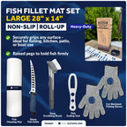 Fish Fillet Mat Kit with Knife & Gloves for Fishing (28" x 14")