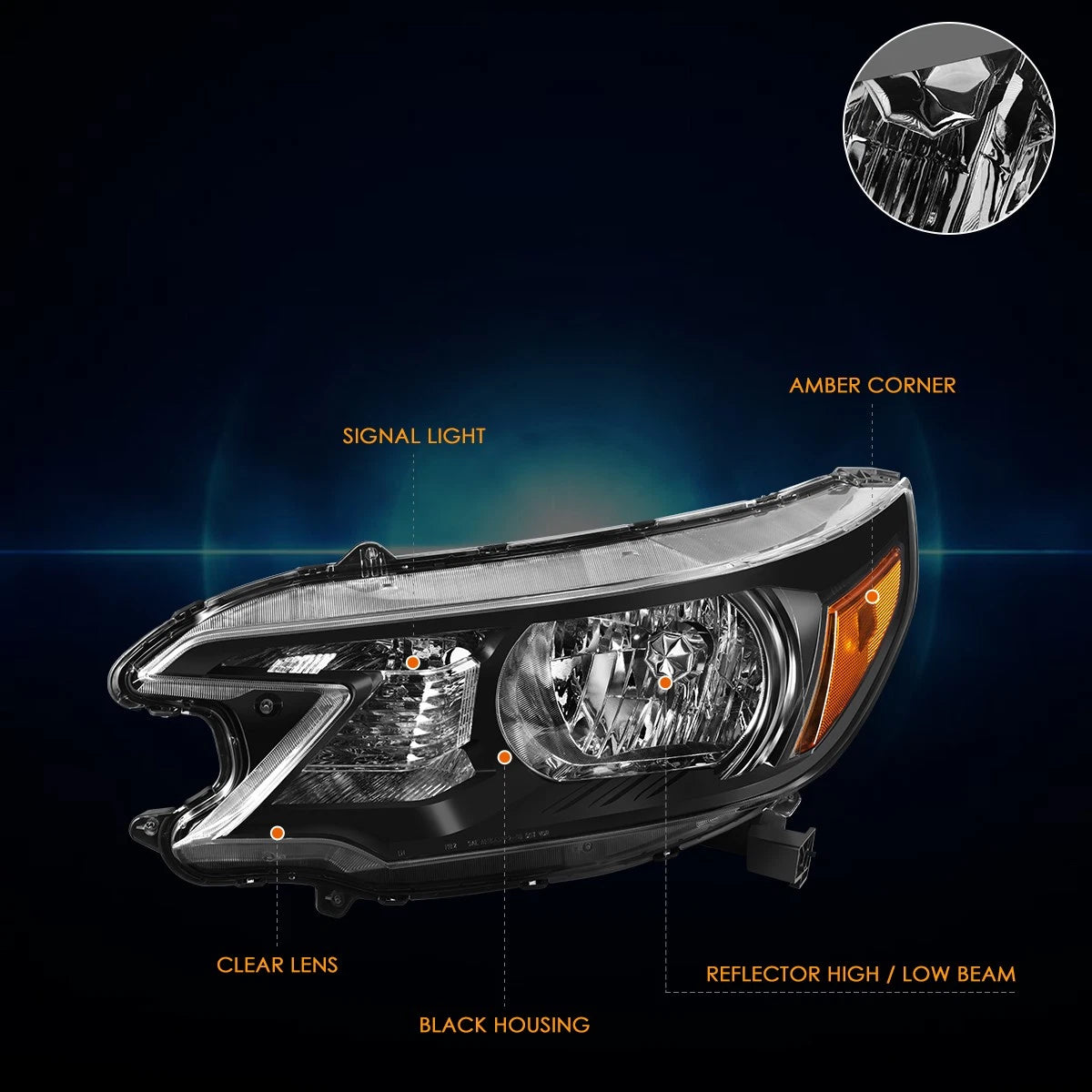Left Driver Side Headlight Lamp for Honda CR-V (2012–2014) Black/Amber