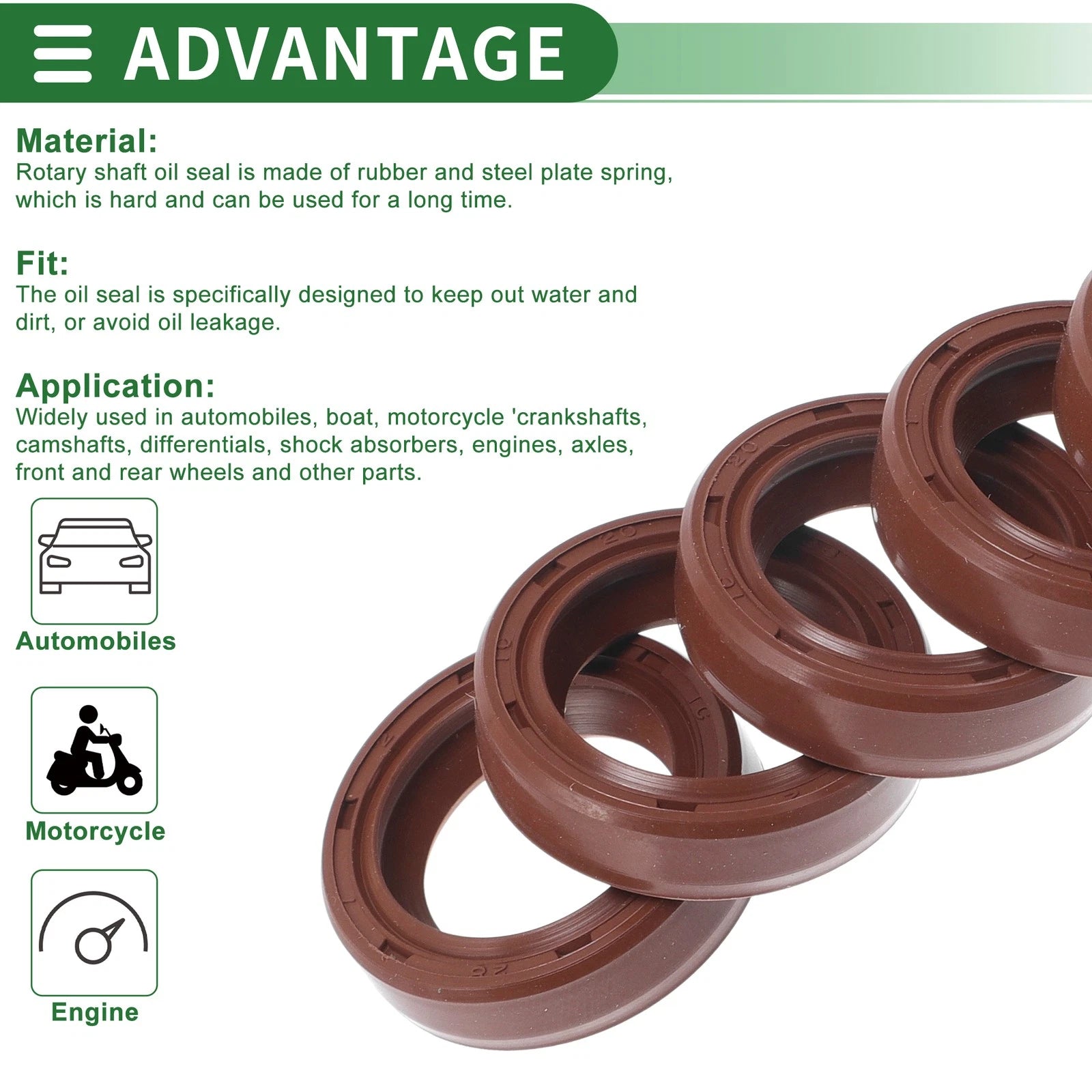Set of 5 Oil Seal Ring FKM Rubber 20x28x7mm for Automotive Applications