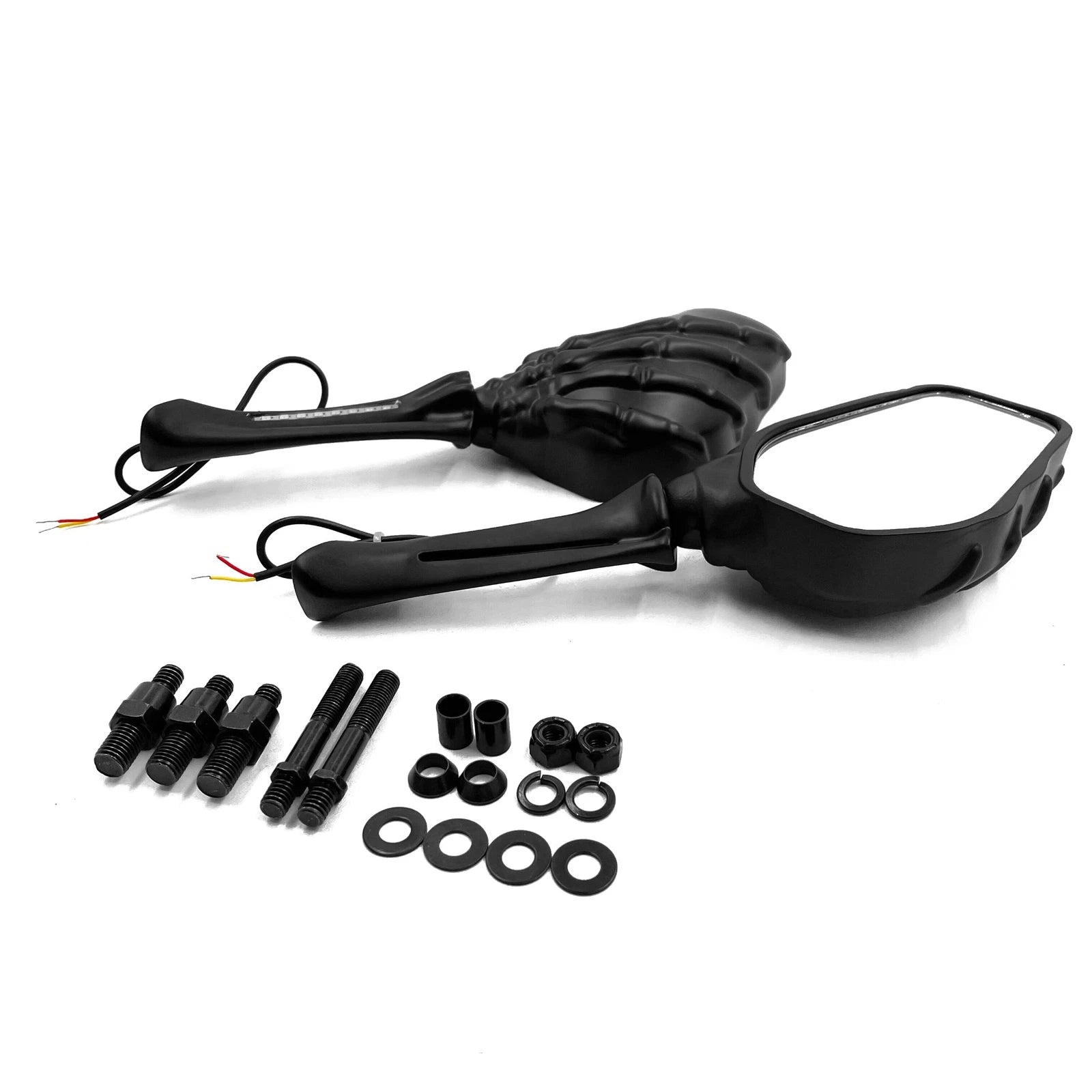 Black LED Skull Rearview Mirrors for Harley Honda Suzuki Kawasaki (All Years)