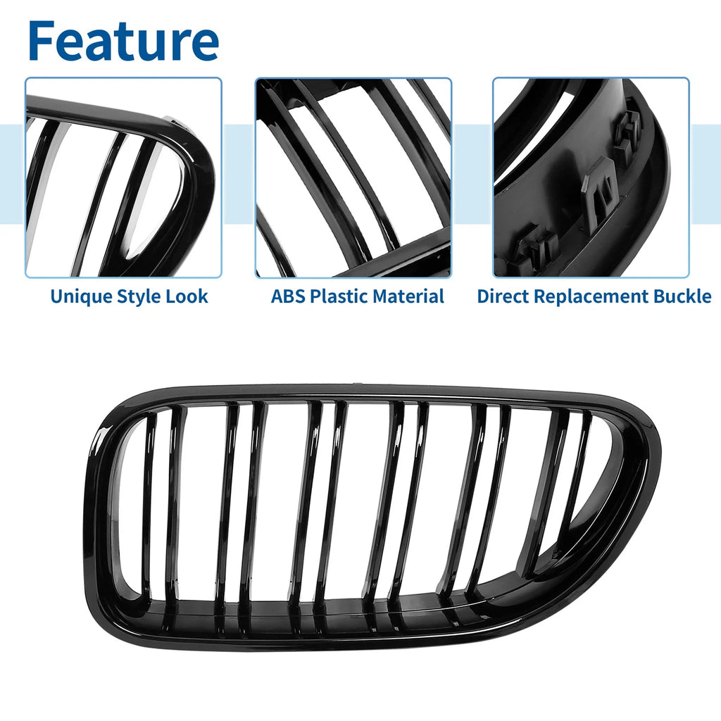 Pair Hood Kidney Grille Covers for BMW F06 (2012–2018) Glossy Black