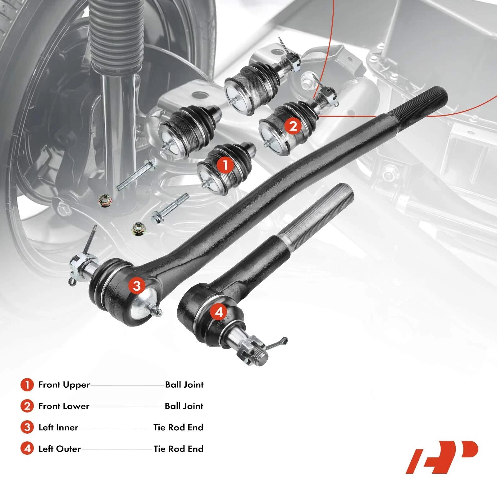 Set of 6 Tie Rod Ends & Ball Joints for Ford F-250 F-350 Excursion (2000–2005)