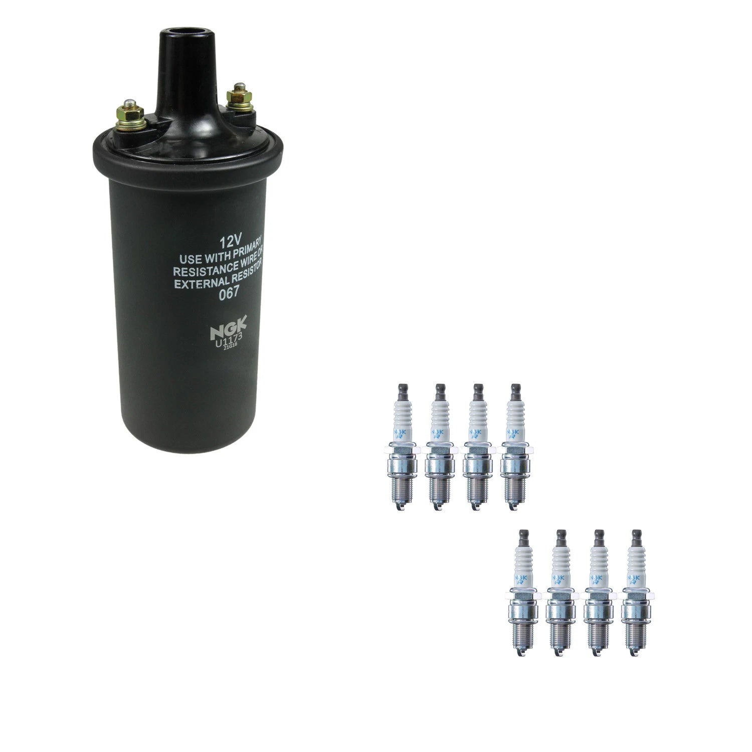 NGK Ignition Coil & 8 Nickel Spark Plugs Kit for C10 C15 C20 Camaro K10 Nova (1960–1980)