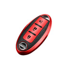 Red Soft TPU Leather Keyless Key Holder Shell for Nissan Murano Rogue (2014-2024)