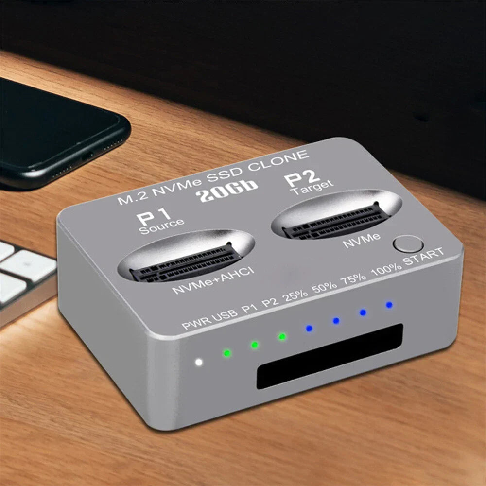 M.2 NVMe USB 3.2 2-Bay SSD Duplicator Dock for Hard Drive Cloning