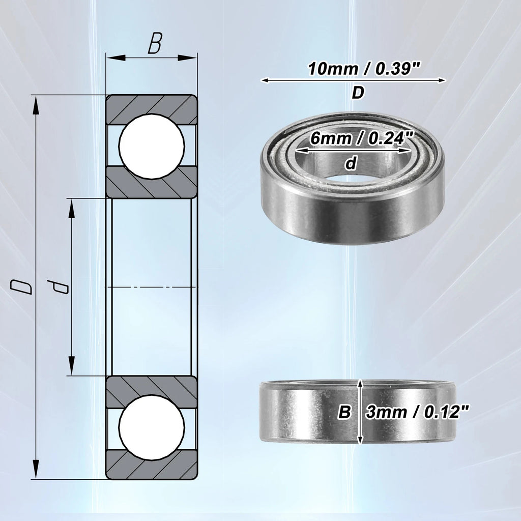 5 Pcs MR106ZZ Deep Groove Ball Bearings for Cars (6x10x3mm)
