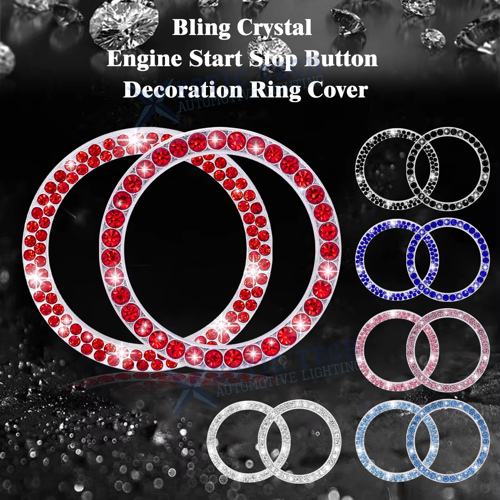 Bling Rhinestone Ignition Start Button Ring Emblem Sticker Cover for Universal (2021-2026)
