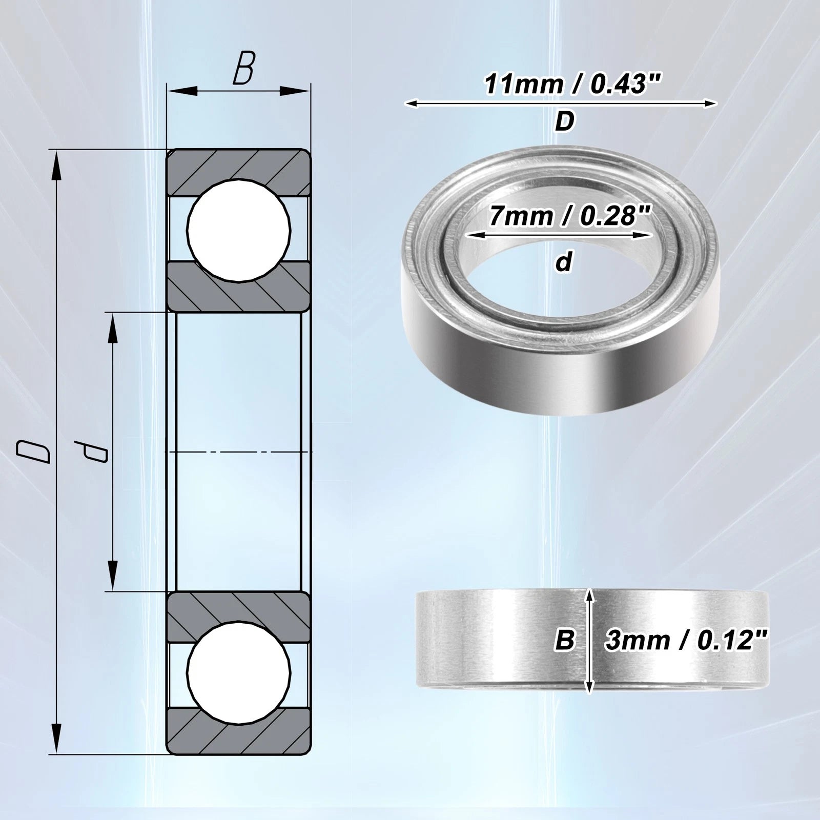 10 Pcs MR117ZZ Deep Groove Ball Bearings for Cars (7x11x3mm)