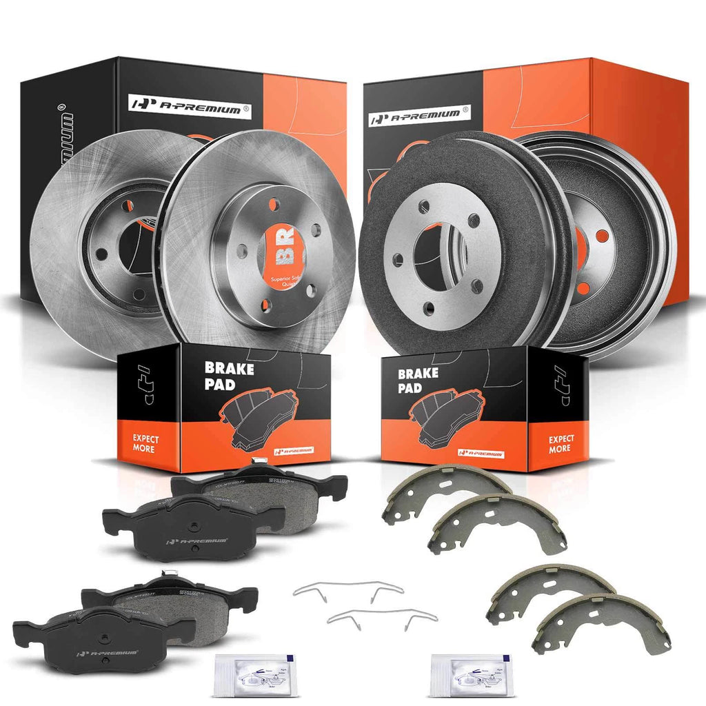 Set of 4 Front Disc Brake Rotors & Pads, Rear Drums & Shoes for Ford