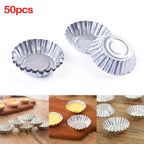 50Pcs Aluminum Egg Tart Cupcake Mold Baking Tool