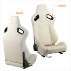 2Pcs Reclinable Racing Seats for Universal Fit (Leather, White)