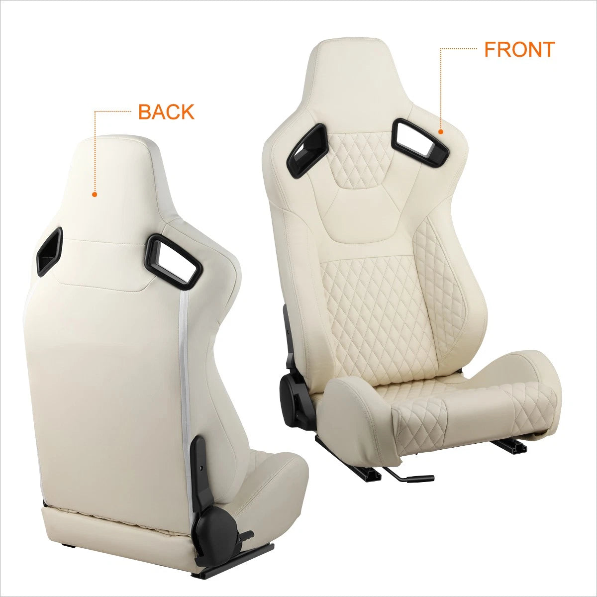 2Pcs Reclinable Racing Seats for Universal Fit (Leather, White)