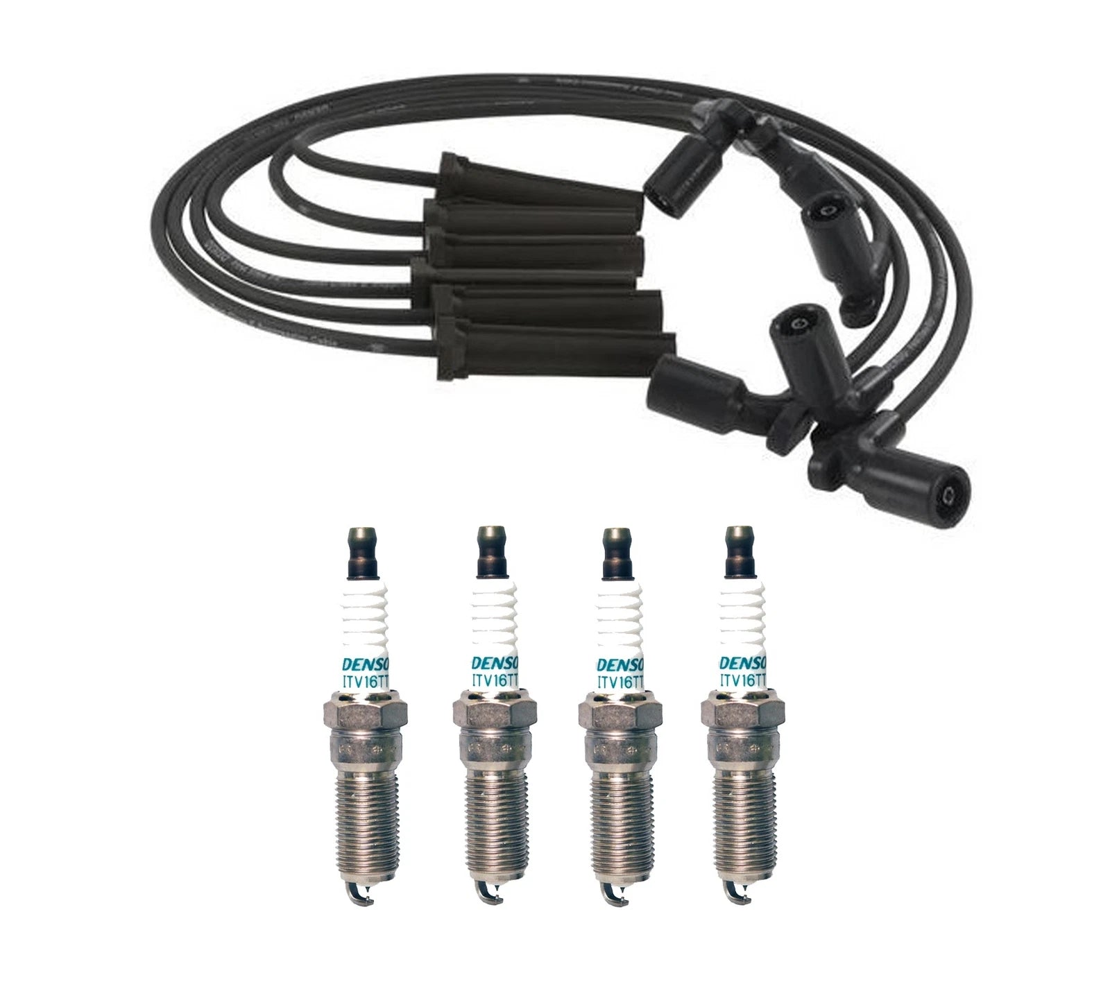 Denso 8mm Wire Set & 4 Iridium TT Spark Plugs for Mazda Ford Mercury