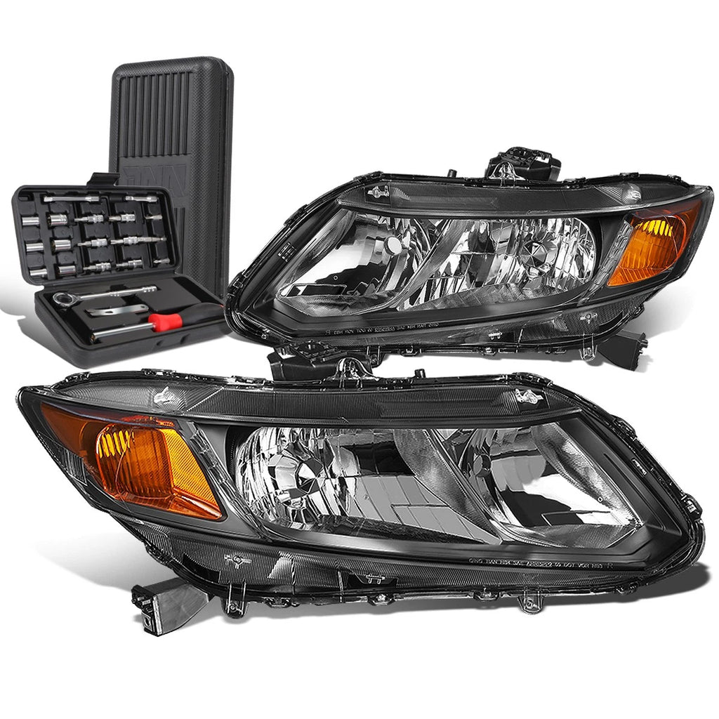 Pair of Black/Amber Signal Headlight Lamps for Honda Civic (2012–2015)