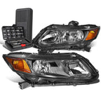 Pair of Black/Amber Signal Headlight Lamps for Honda Civic (2012–2015)