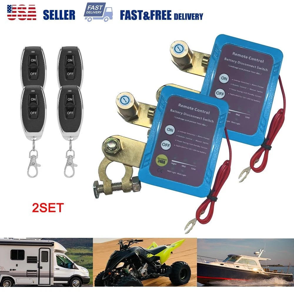 2X Remote Battery Disconnect Switch 12V 240A for Auto RV ATV
