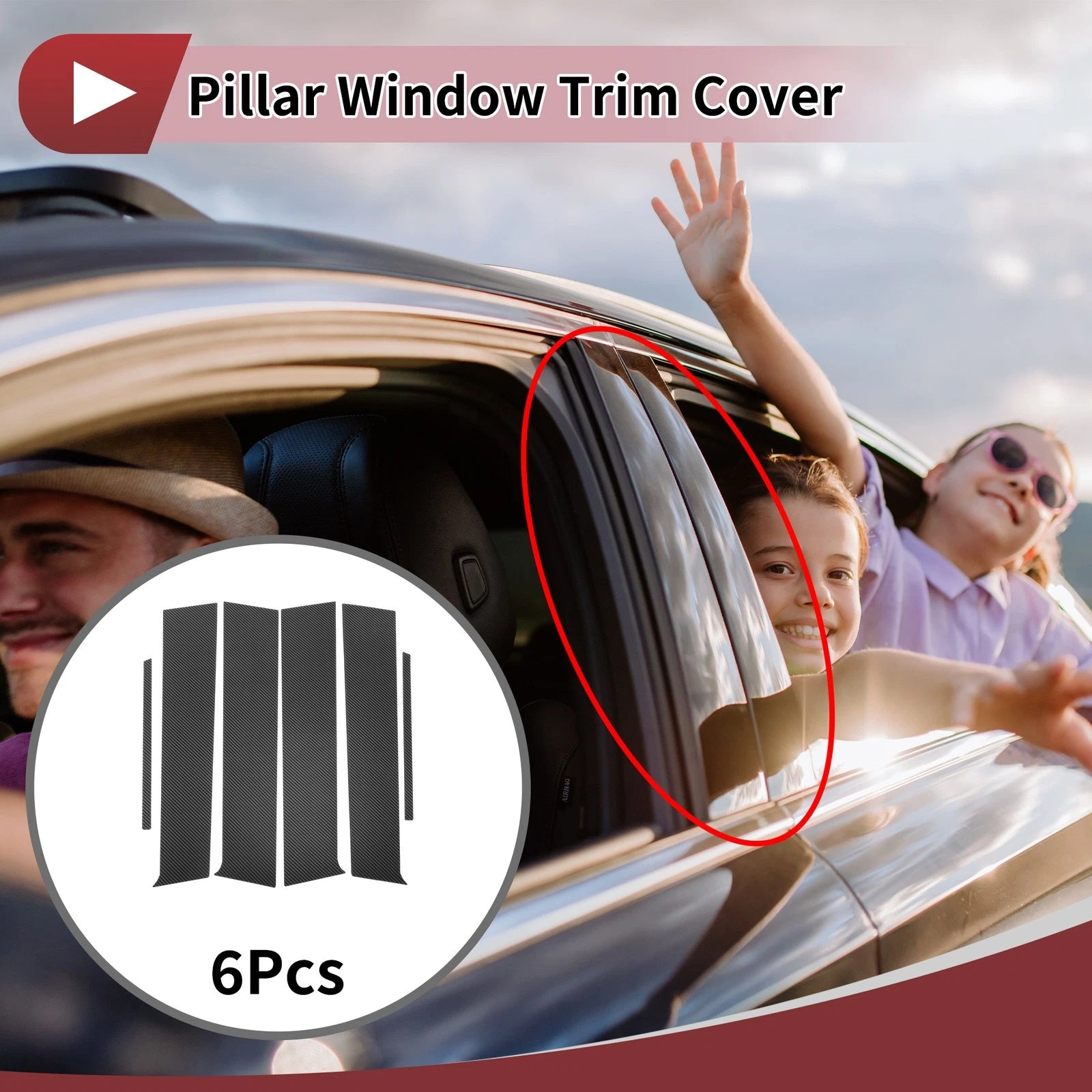 6 Pcs Car Door Pillar Window Trim for Toyota Aqua (2011–2019) Carbon Fiber