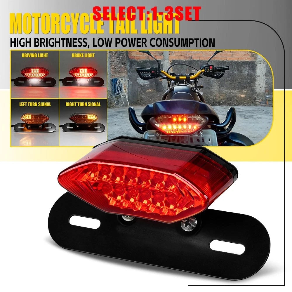 LED Turn Signals Integrated License Plate Brake Light for Universal Motorcycle (1-3X)